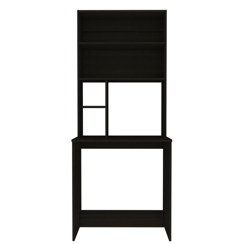 Compu Hutch Desk, Four Shelves, Writing Desk, One Lower Shelf - Black