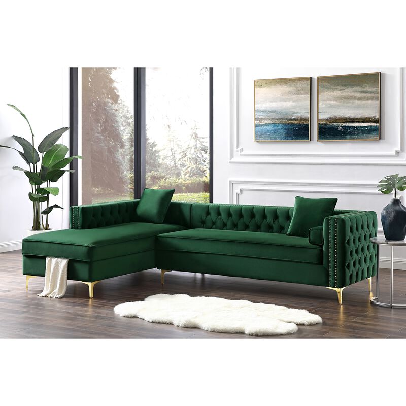 Inspired Home Clarinda Velvet Left Facing Chaise Sectional Sofa
