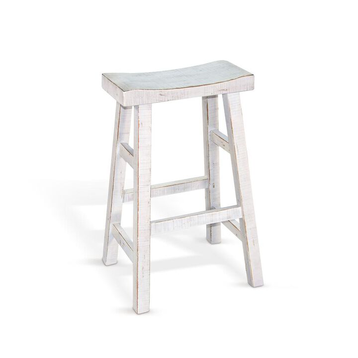 Sunny Designs White Sand Bar Saddle Seat Stool, Wood Seat
