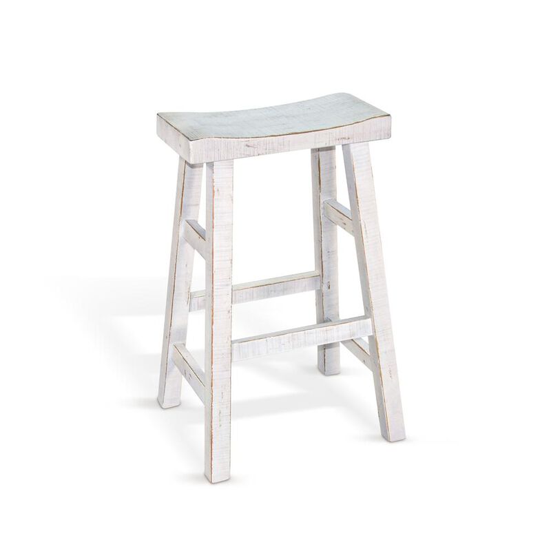 Sunny Designs White Sand Bar Saddle Seat Stool, Wood Seat