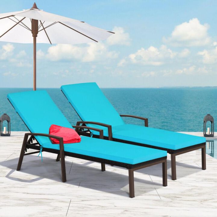 Hivvago 2 Pieces Patio Rattan Adjustable Back Lounge Chair with Armrest and Removable Cushions