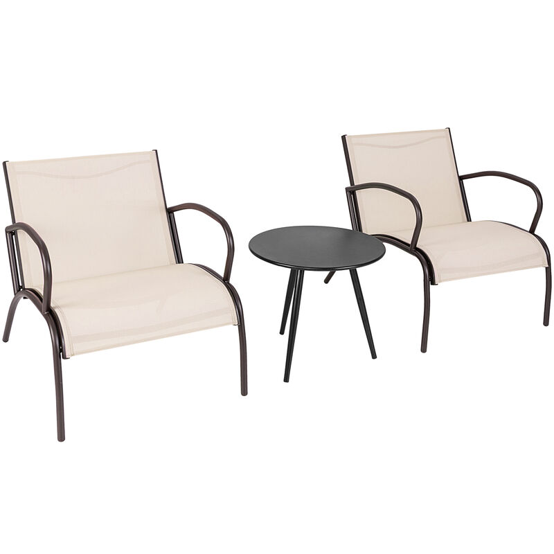 3 Piece Patio Metal Aluminum Wide Armchair and Table Set