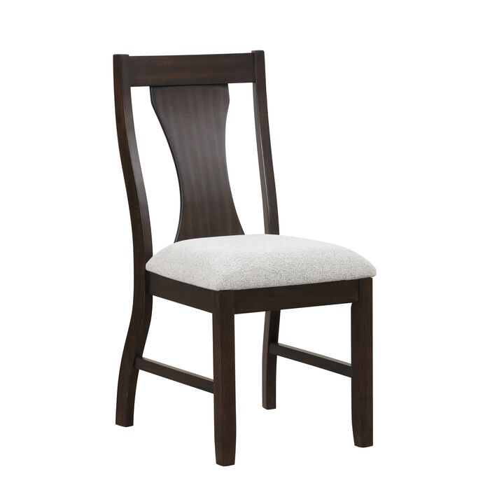 Kiana Dining Chair Set of 2, Beige Fabric Cushion, Dark Brown Wood - Benzara