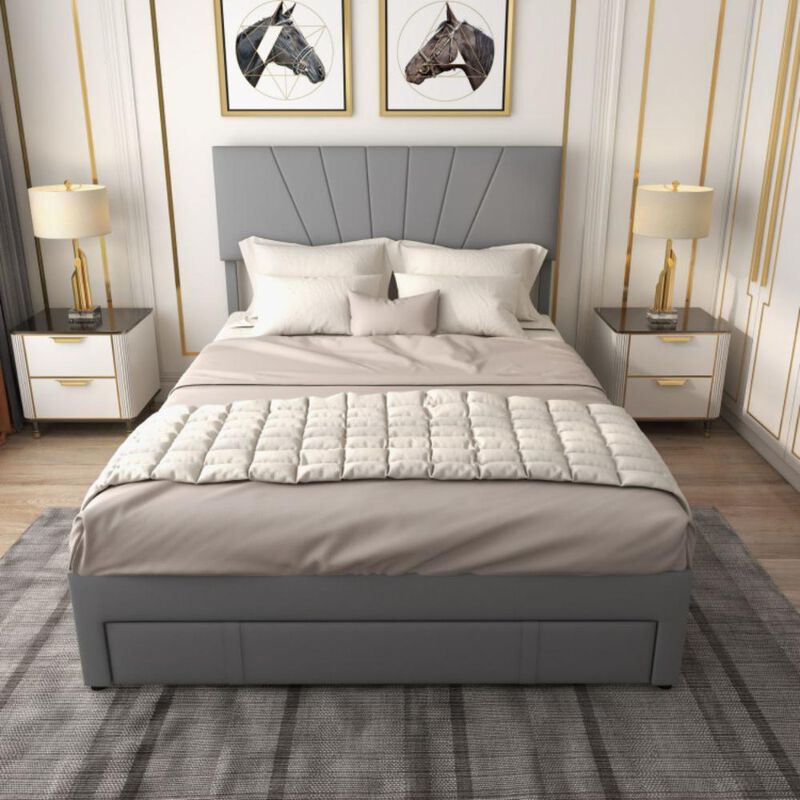 Hivvago Upholstered Bed Frame with Drawer and Adjustable Headboard