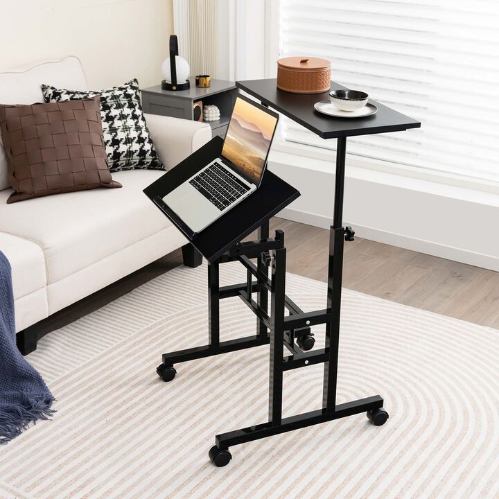 Costway Mobile Standing Desk Rolling Adjustable Laptop Cart Home Office Black