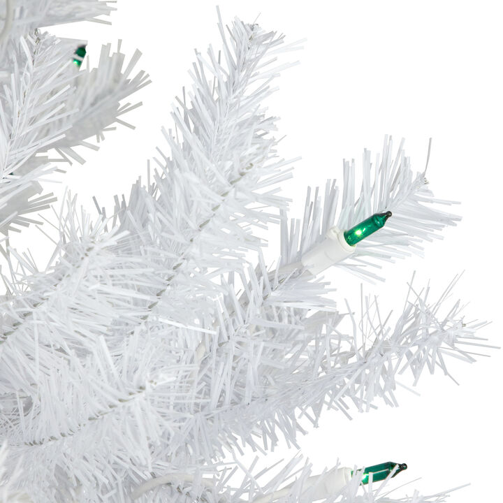 6.5’ Pre-Lit Slim Geneva White Spruce Artificial Christmas Tree  Green Lights