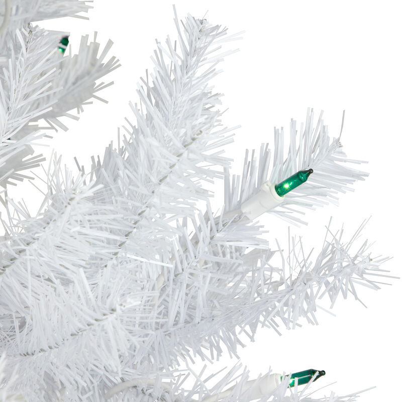 6.5’ Pre-Lit Slim Geneva White Spruce Artificial Christmas Tree  Green Lights