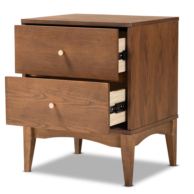 Baxton Studio Landis Mid Century Modern Ash Walnut Finished Wood 2 Drawer Nightstand