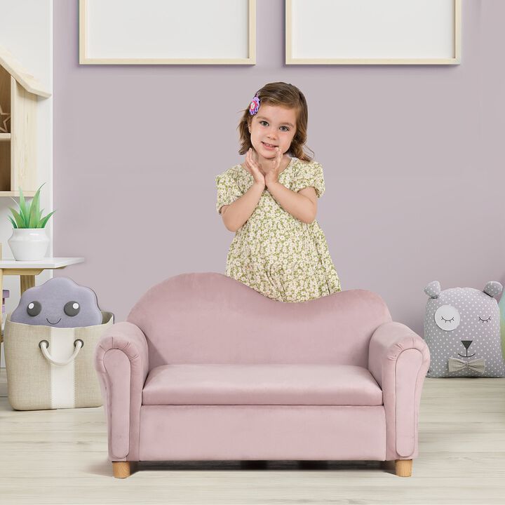 Ergonomic Foam Kids Sofa with Inner Toy Storage Chest, Velvet Kids Couch with Soft Arms, Children's Lounge Furniture