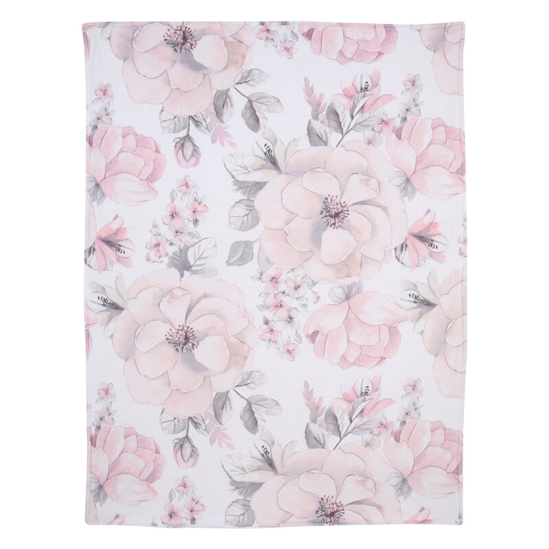 Lambs & Ivy Botanical Baby Watercolor Floral Pink Fleece Baby Blanket