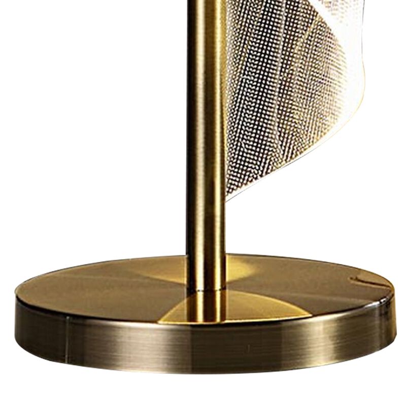 Melly 19 Inch Table Lamp, LED Swirl Ribbon Design, Acrylic, Antique Brass-Benzara
