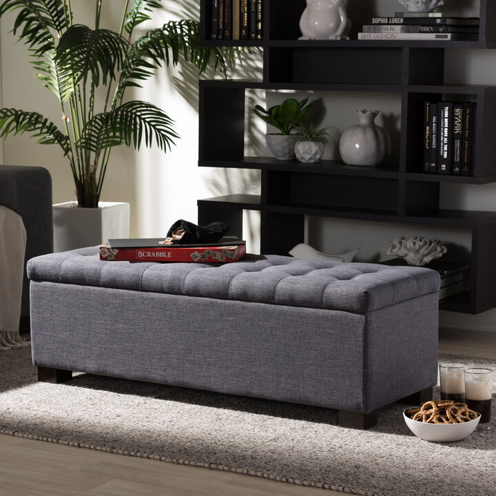 Baxton Studio Roanoke Modern Cream Fabric Upholstered Grid Tufting Storage Ottoman Bench