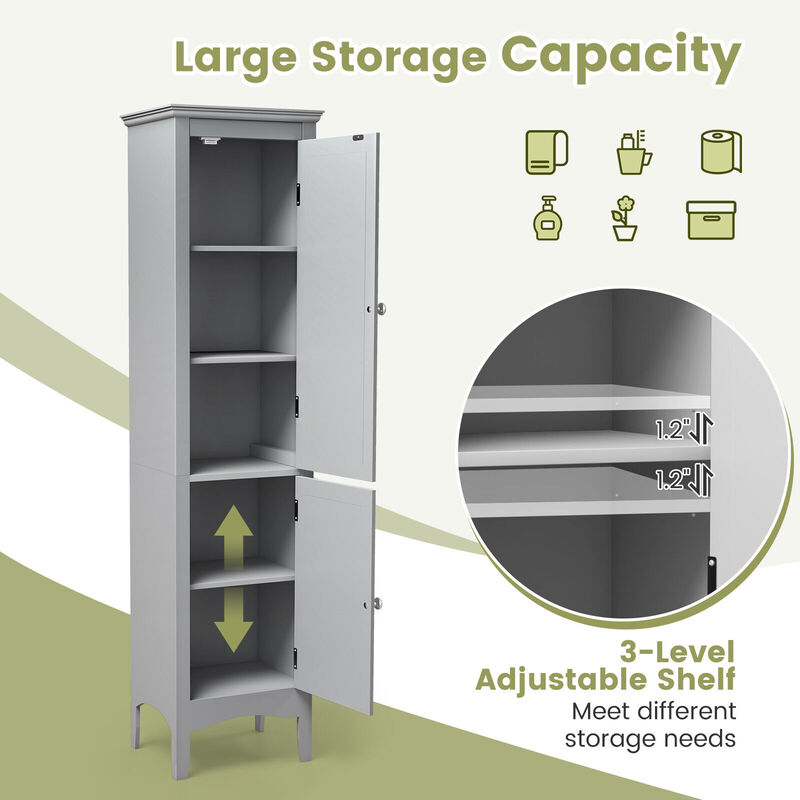 Tall Bathroom Floor Cabinet with Shutter Doors and Adjustable Shelf