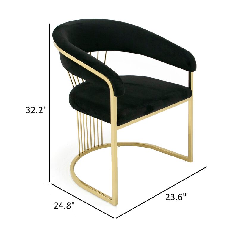 Moha 24 Inch Dining Chair, Round Cantilever Base, Black Velvet, Gold Finish - Benzara