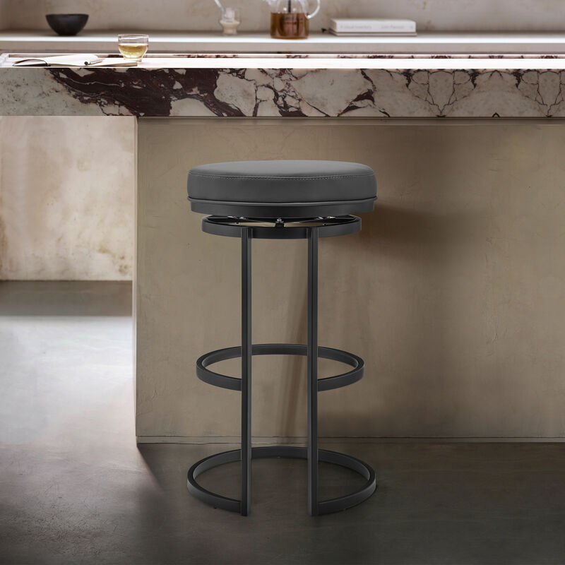 Vander Gray Faux Leather and Black Metal Swivel Bar Stool