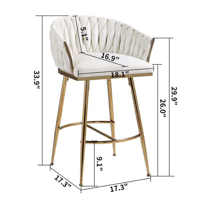 26'' Counter height bar stools Set of 2 kitchen island counter bar stool with hand- wave back,golden chromed base and footrest