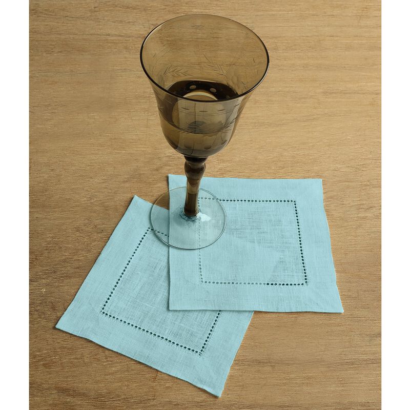 Solino Home 100% Pure Linen Cocktail Napkin 6 x 6 Inch Set of 12 | Classic Hemstitch