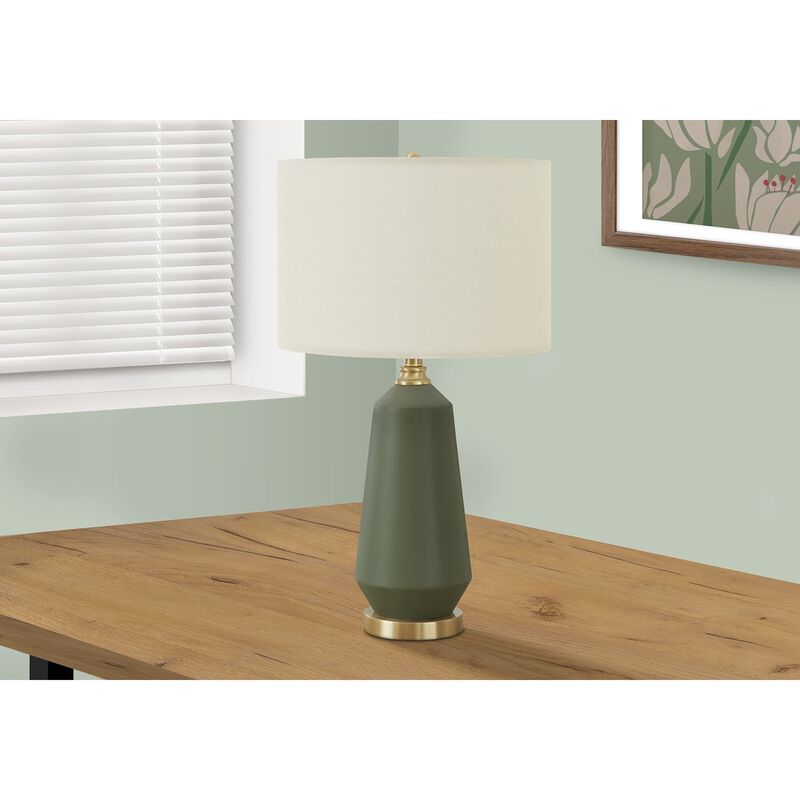 Monarch Specialties I 9624 - Lighting, 26"H, Table Lamp, Green Ceramic, Ivory / Cream Shade, Contemporary