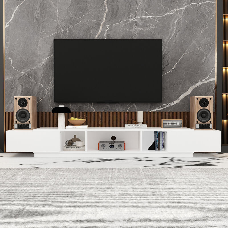 White Wood TV Media Console Entertainment Center with Drawers Fits TV's up to 100 in.