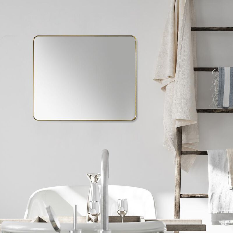 Altair Nettuno 36 Rectangle Bathroom/Vanity Brushed Gold Aluminum Framed Wall Mirror