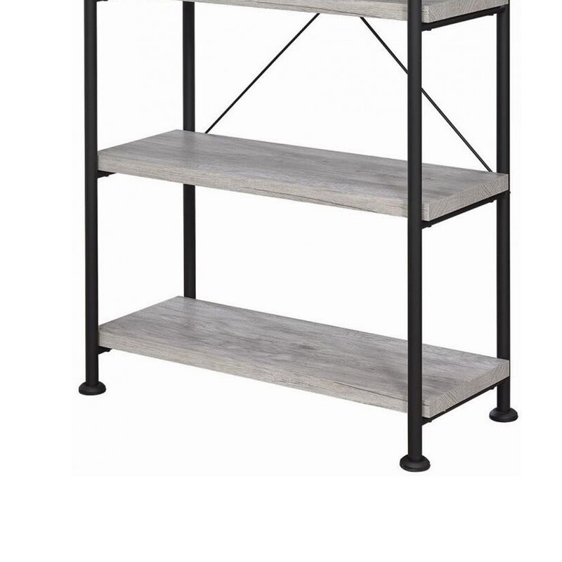 Sophisticated Wood and Metal Open Bookcase, Gray-Benzara