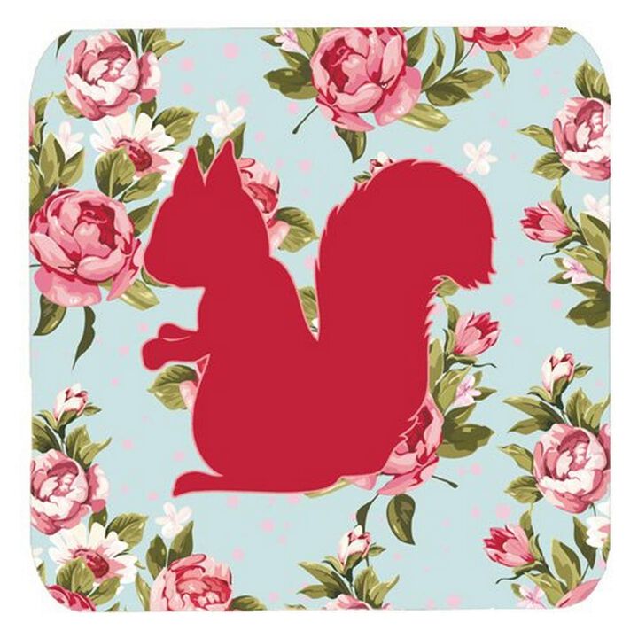 Caroline's Treasures BB1119-RS-BU-FC Squirrel Shabby Chic Blue Roses Foam Coasters (Set of 4), 3.5 H x 3.5 W, Multicolor