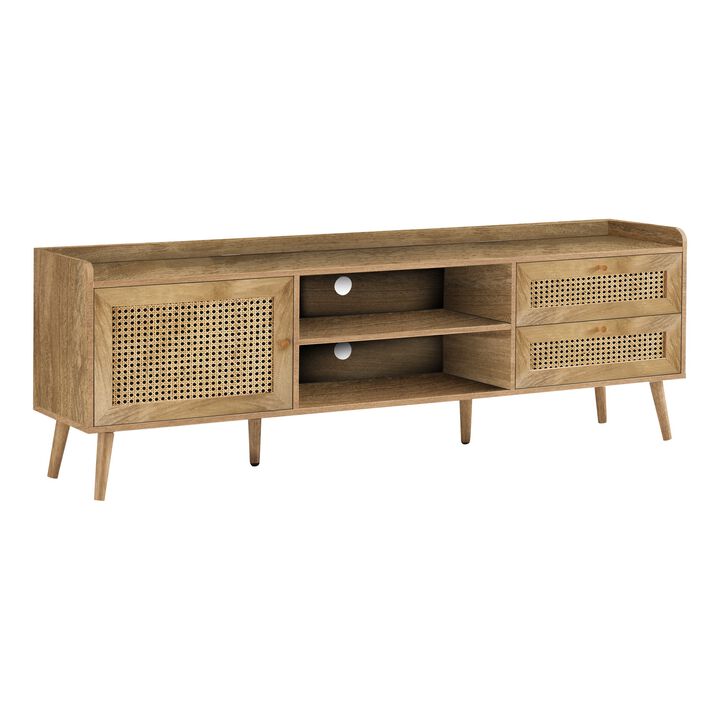 Tv Stand, 72 Inch, Console, Media Entertainment Center, Storage Cabinet, Living Room, Bedroom, Walnut Laminate, Wood Legs, Transitional