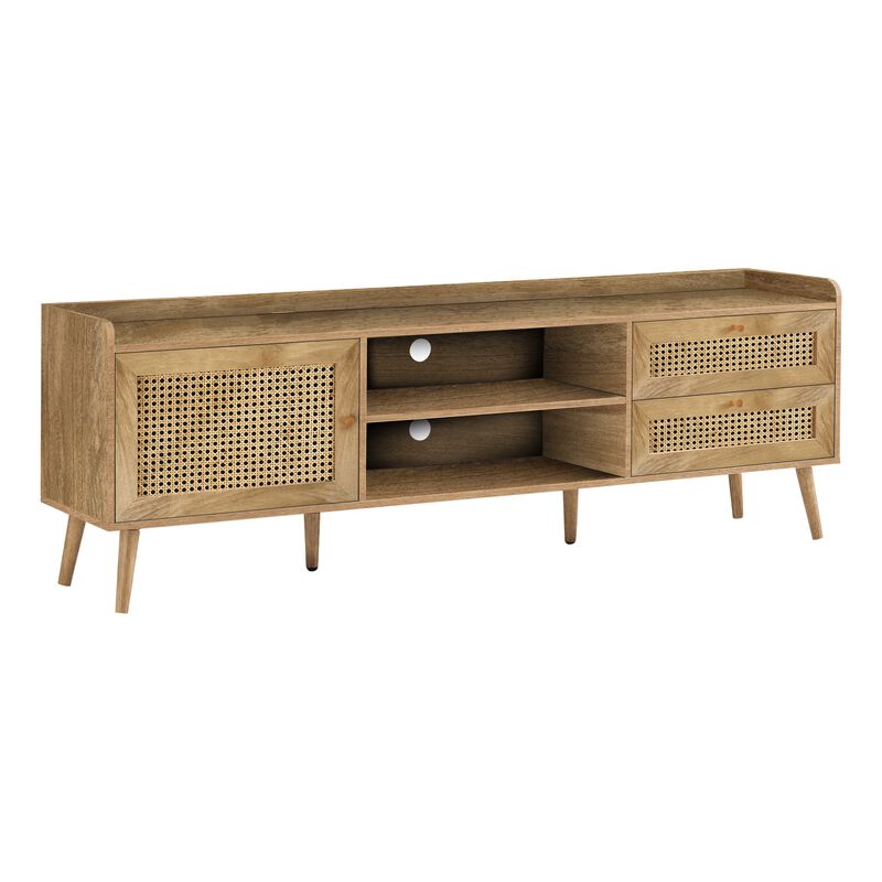 Tv Stand, 72 Inch, Console, Media Entertainment Center, Storage Cabinet, Living Room, Bedroom, Walnut Laminate, Wood Legs, Transitional