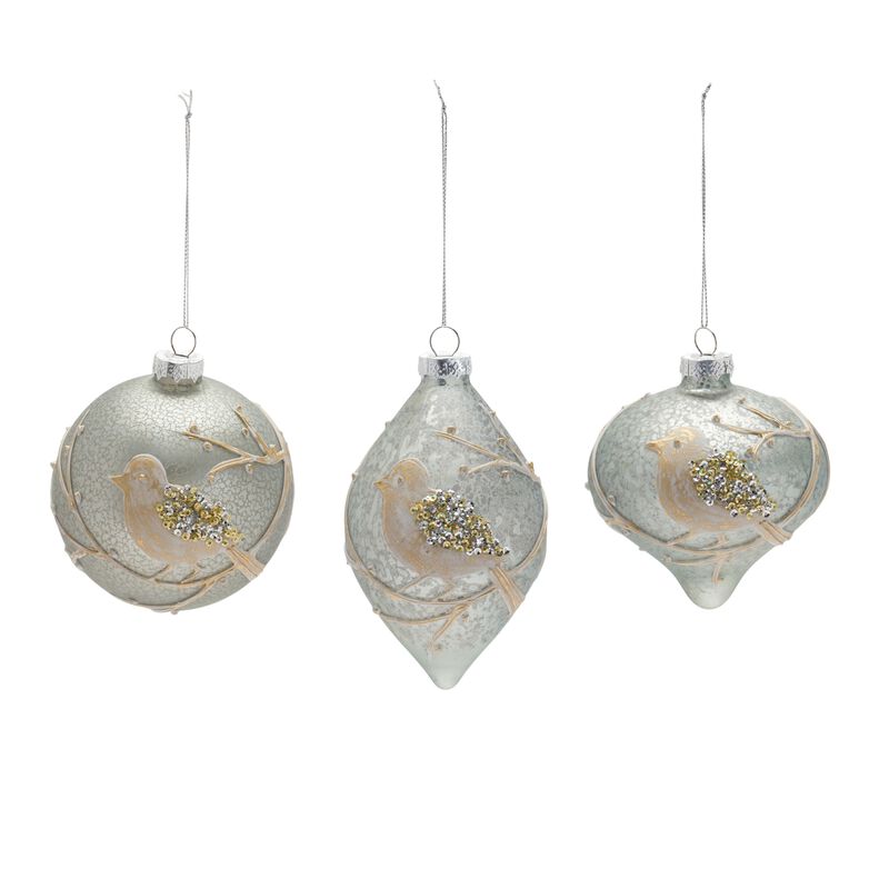 Set of 6 Beaded Glass Bird Ornaments – Sparkling Beaded Glass Ornaments for Christmas Tree and Holiday Decor