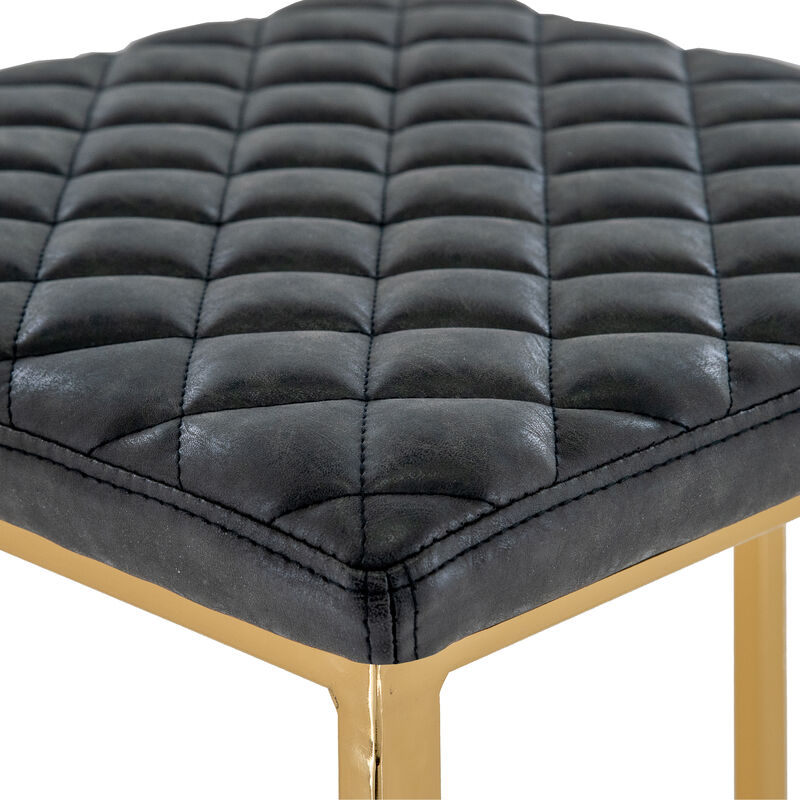 LeisureMod Quincy Stitched Leather Gold Metal Bar Stools in Olive Green