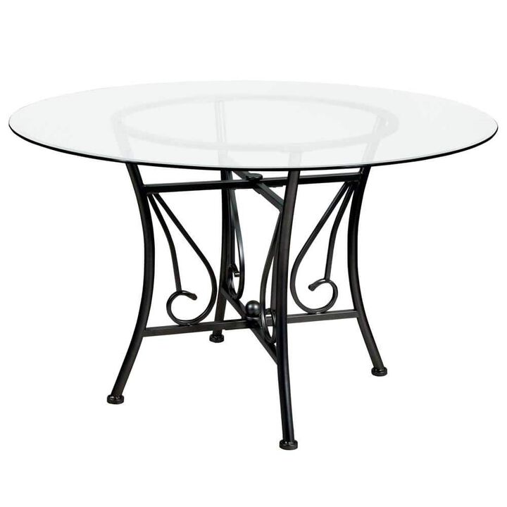 Round Glass-Top Table Sturdy Metal Base, Perfect for Dining Room, Coffee Corner, or Office Meeting Table