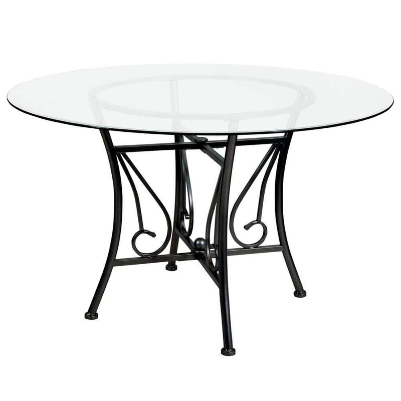 Round Glass-Top Table Sturdy Metal Base, Perfect for Dining Room, Coffee Corner, or Office Meeting Table