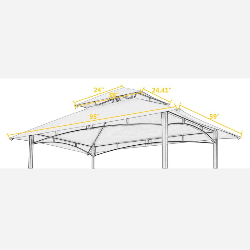 8x5FT Grill Gazebo Replacement Canopy, Double Tiered Bbq Tent Roof Top Cover