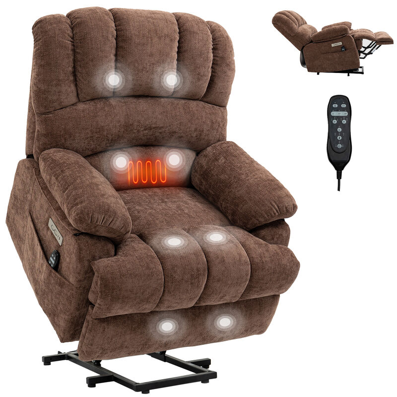 Mondawe 23" Seat Width and High Back Large Size Chenille Power Lift Recliner Chair with 8-Point Vibration Massage and Lumbar Heating