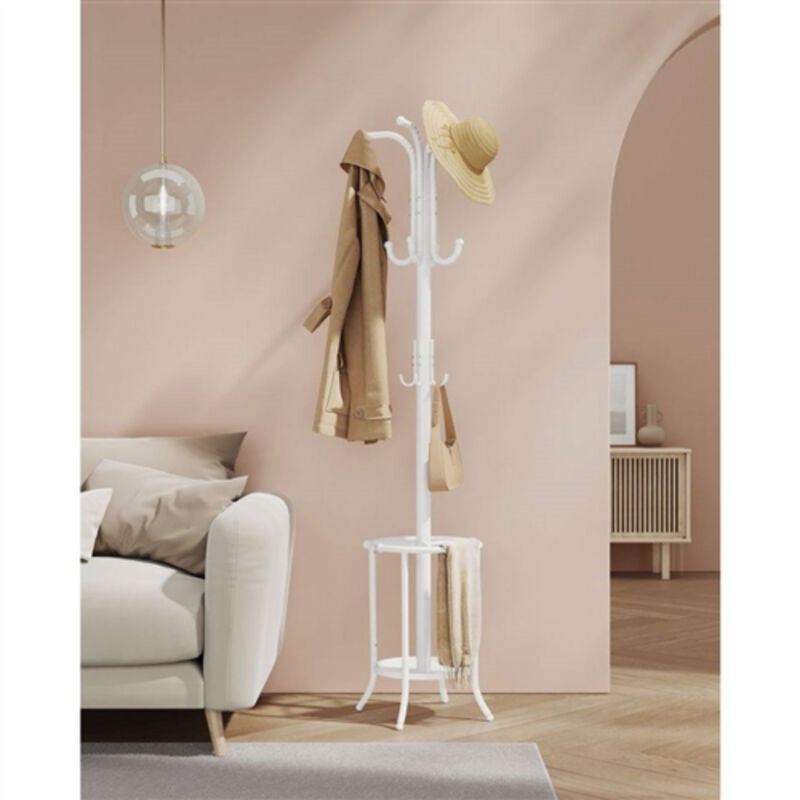Freestanding Heavy Duty Coat Rack Metal Design with Umbrella Holder and Hooks