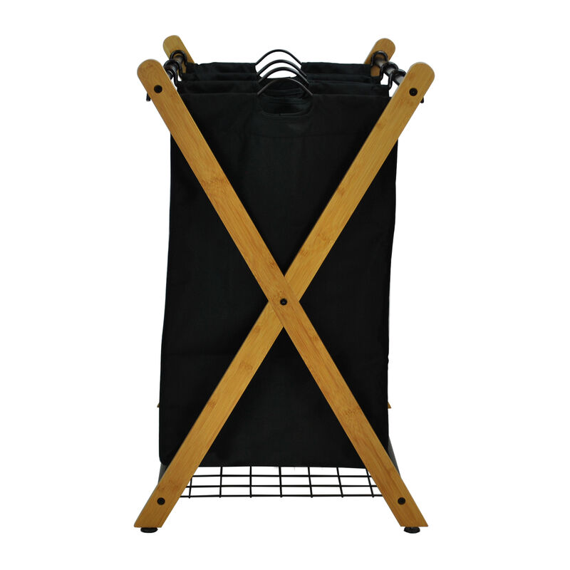 Oceanstar X-Frame Bamboo 3-Bag Laundry Sorter, Bronze