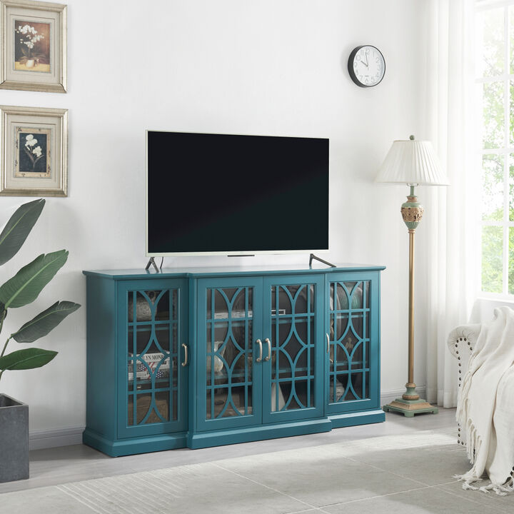 63" TV Stand, Storage Buffet Cabinet, Sideboard With Glass Door And Adjustable Shelves