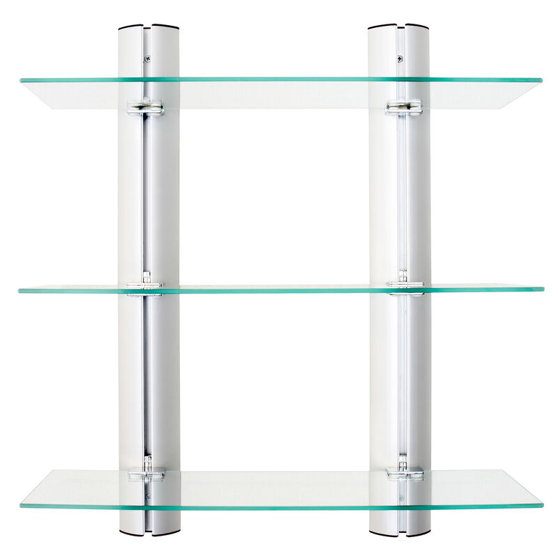 Decorative Wall-Mount 3-Tier Adjustable Glass Wall Shelves on Aluminum Bars