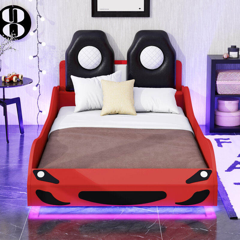 Merax Race Car-Shaped Platform Bed with LED
