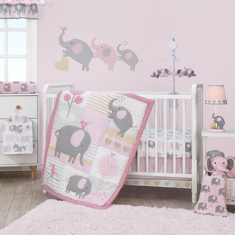 Bedtime Originals Eloise Pink/Gray Elephant Musical Baby Crib Mobile