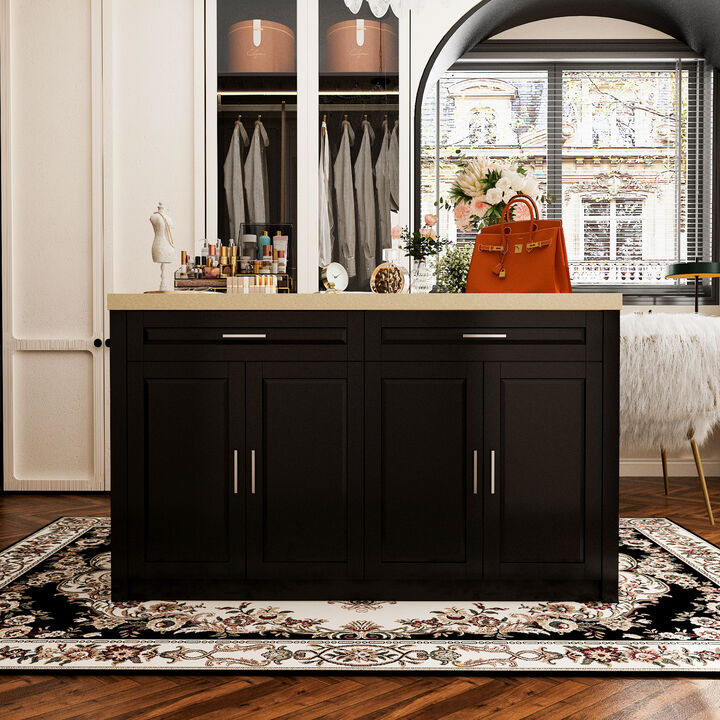 FUFU&GAGA Dresser with Storage & Drawers, MDF Construction with Stone-like Finish (61" W x 37.4" H x 29.1" D)Stone Pattern Top
