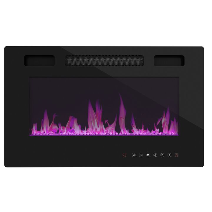 FUFU&GAGA Wall-Mount Electric Fireplace with Infrared Quartz, Remote Control Included, (30" W x 15.2" H x 4.1" D), Black FUFU&GAGA Wall-Mount Electric Fireplace with Infrared Quartz, Remote Control Included, (30" W x 15.2" H x 4.1" D), Black