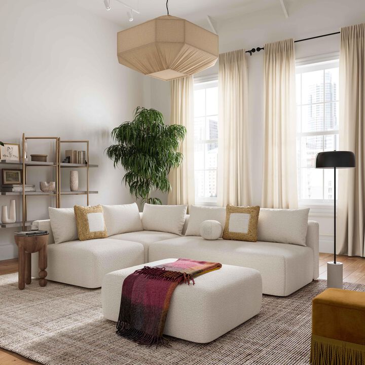Hangover Cream Heavy Textured Fabric Ottoman