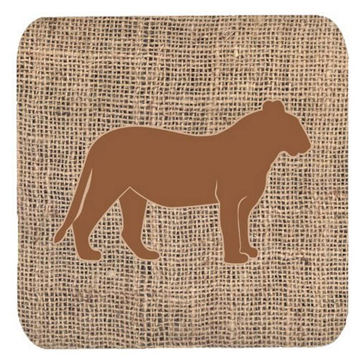 Caroline's Treasures BB1010-BL-BN-FC Tiger Burlap and Brown Foam Coasters (Set of 4), 3.5 H x 3.5 W, Multicolor