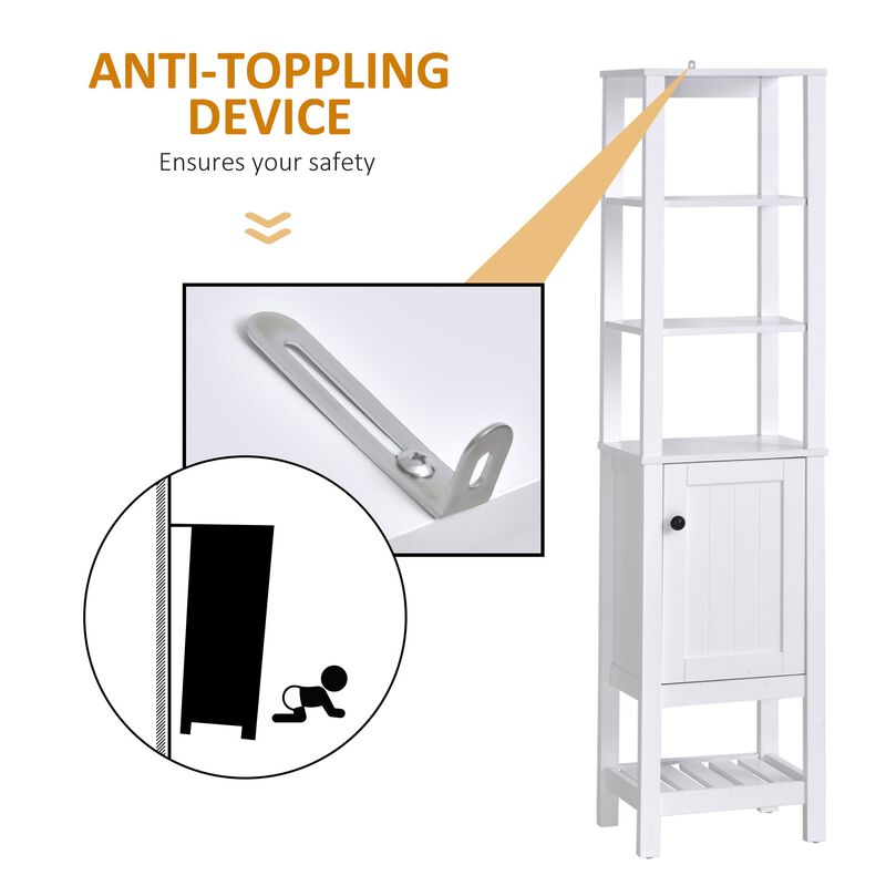 White Bathroom Tower: Freestanding Tall Storage Cabinet Organizer