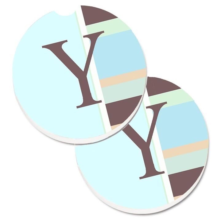 Caroline's Treasures Letter Y Initial Monogram - Blue Stripes Set of 2 Cup Holder Car Coasters CJ1003-YCARC, 2.56, Multicolor