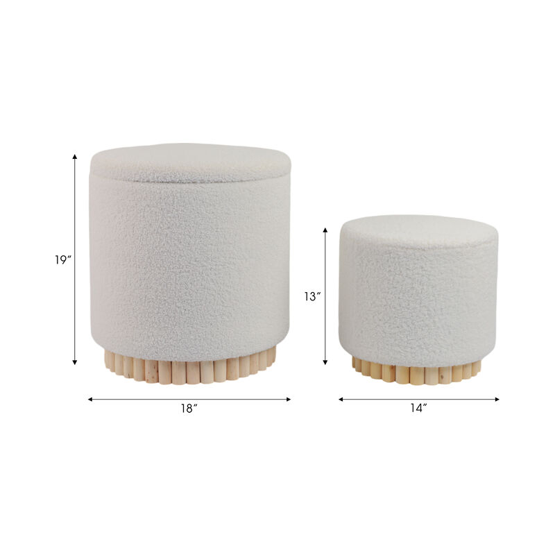 White Boucle Fluted Ottoman