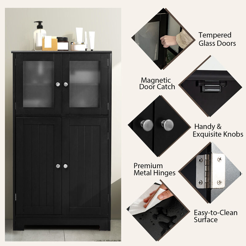 Costway Bathroom Floor Storage Cabinet Kitchen Cupboard w/Doors&Adjustable Shelf Brown