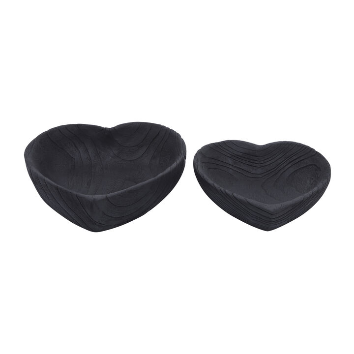 Black Wood Heart Bowl S/2