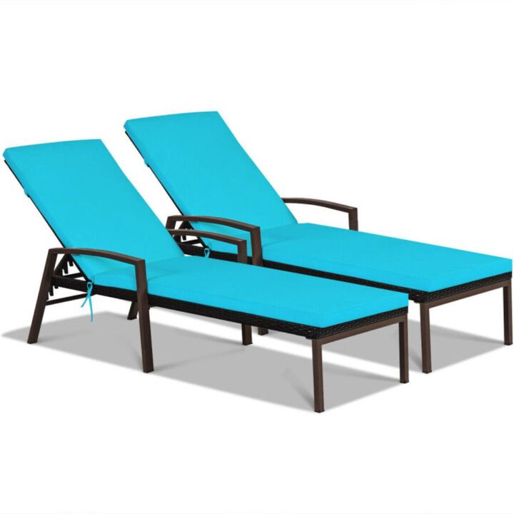 Hivvago 2 Pieces Patio Rattan Adjustable Back Lounge Chair with Armrest and Removable Cushions